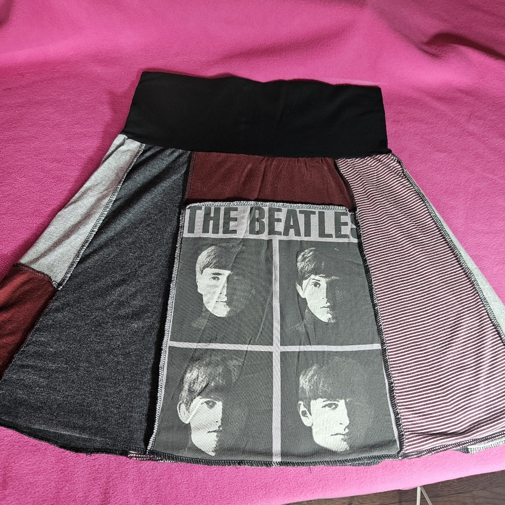 The Beatles Patchwork Skirt - Black and Gray Handmade